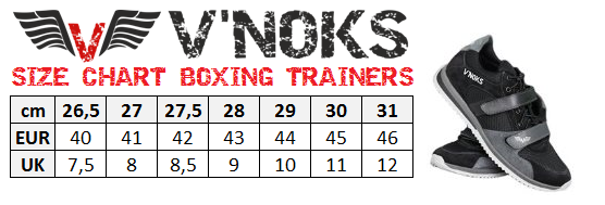 BOXING TRAINERS SIZE CHART